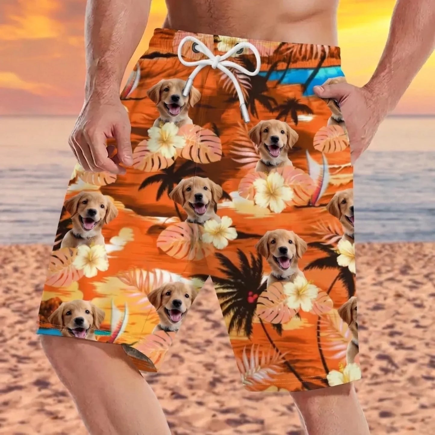 Custom Photo Tropical Hawaiian Aloha Men Beach Shorts - Personalized Summer Vacation And Travel Gifts For Family, Dog Cat Lovers