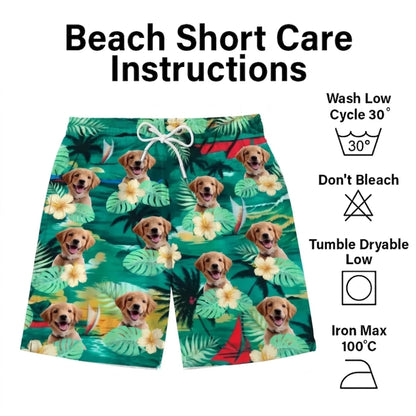 Custom Photo Tropical Hawaiian Aloha Men Beach Shorts - Personalized Summer Vacation And Travel Gifts For Family, Dog Cat Lovers