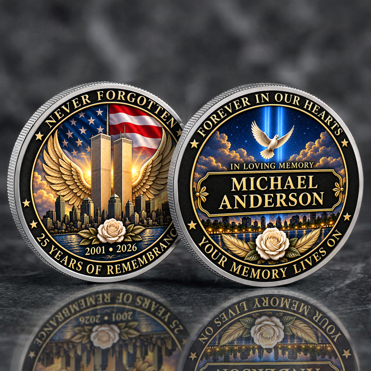 Custom Name Your Memory Lives On Printed Commemorative Coin – Limited Edition