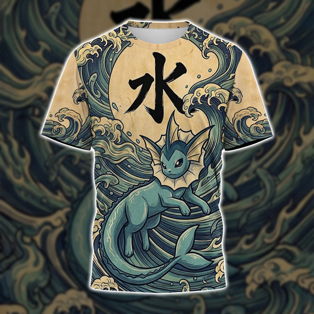 Anime PKM Vaporeon Japanese Kanji Aesthetic All Over Printed Sweatshirt Hoodie Zip Hoodie T-Shirt