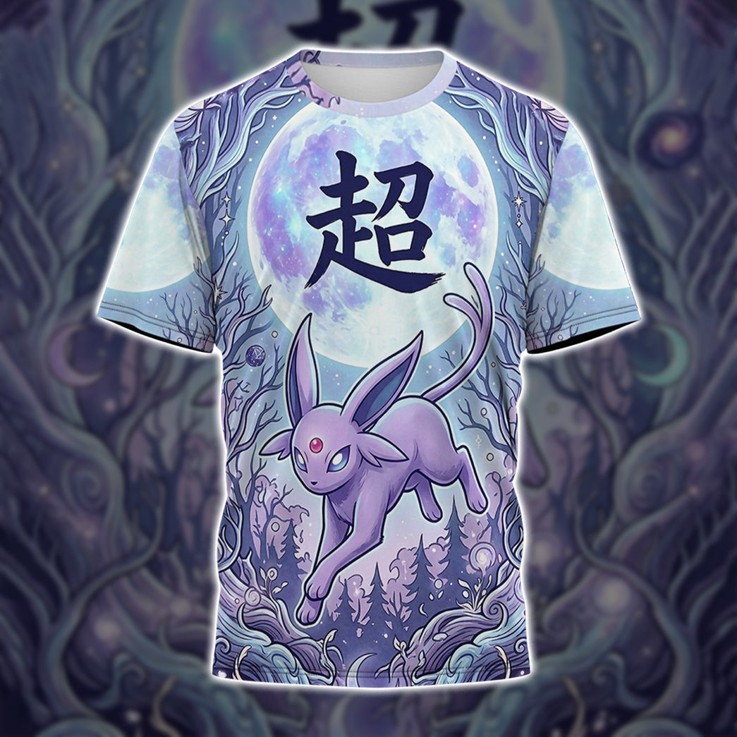Anime PKM Espeon Japanese Kanji Aesthetic All Over Printed Sweatshirt Hoodie Zip Hoodie T-Shirt
