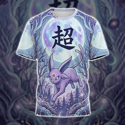 Anime PKM Espeon Japanese Kanji Aesthetic All Over Printed Sweatshirt Hoodie Zip Hoodie T-Shirt