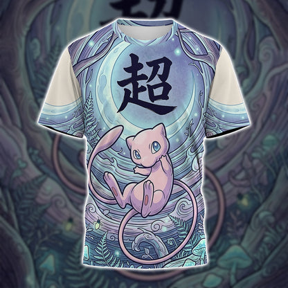 Anime PKM Mew Japanese Kanji Aesthetic All Over Printed Sweatshirt Hoodie Zip Hoodie T-Shirt