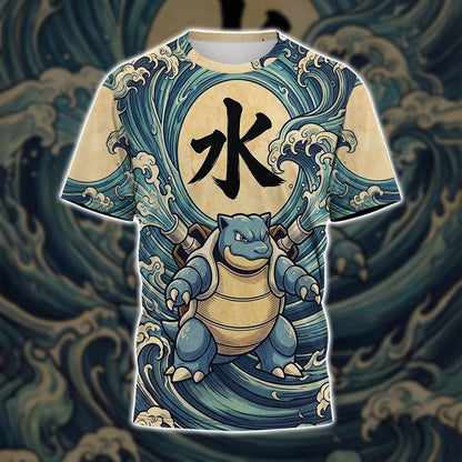 Anime PKM Blastoise Japanese Kanji Aesthetic All Over Printed Sweatshirt Hoodie Zip Hoodie T-Shirt