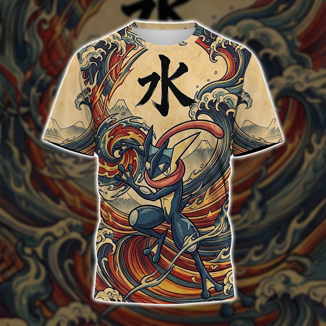 Anime PKM Greninja Japanese Kanji Aesthetic All Over Printed Sweatshirt Hoodie Zip Hoodie T-Shirt