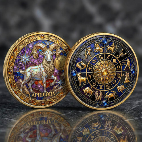 Tarot Zodiac Capricorn Sign Stained Glass Printed Commemorative Coin