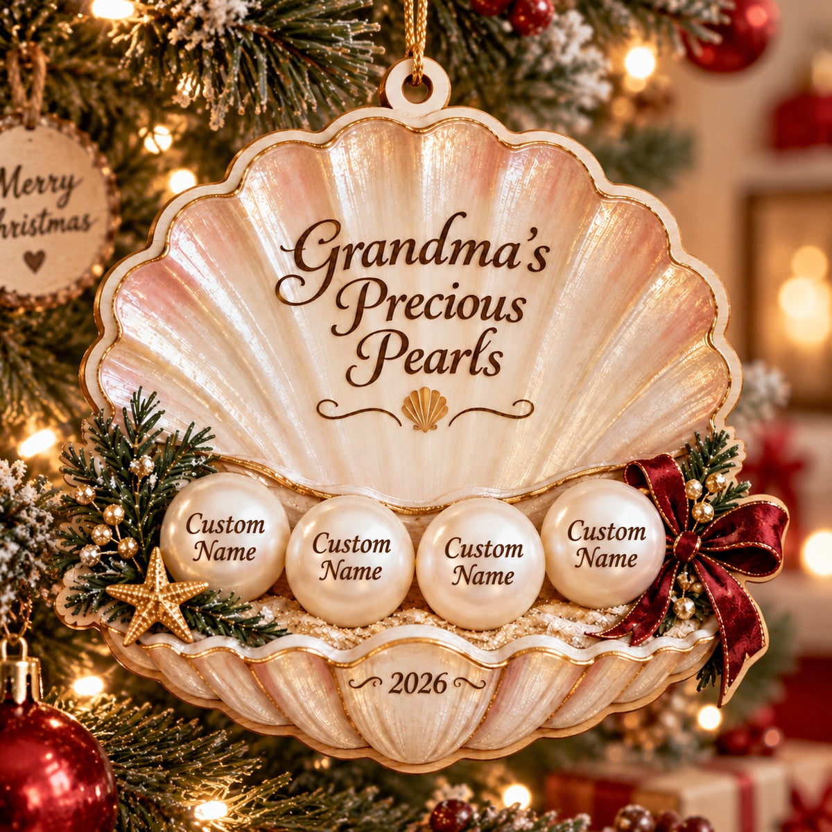 Personalized Custom Name Grandma's Precious Pearls Acrylic Ornament – Custom Name Holiday Gift