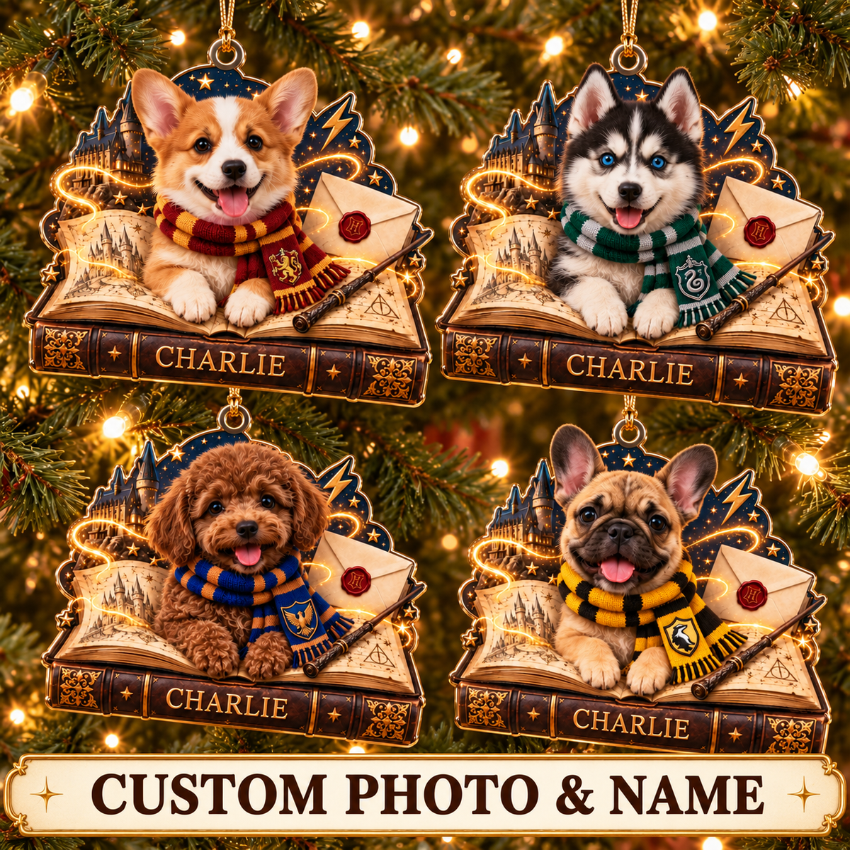 Personalized Custom Dog Photo Harry Potter Acrylic Ornament – Custom Name Holiday Gift