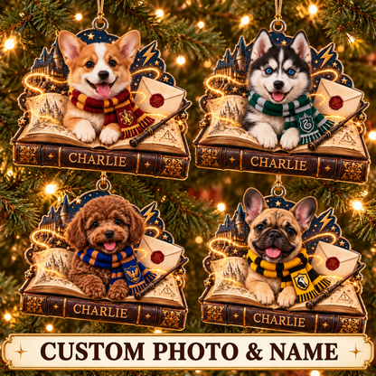 Personalized Custom Dog Photo Harry Potter Acrylic Ornament – Custom Name Holiday Gift