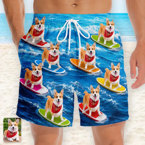 Custom Photo Tropical Hawaiian Aloha Men Beach Shorts - Personalized Summer Vacation And Travel Gifts For Dog Cat Lovers, Dog Dad And Mom, Cat Owners