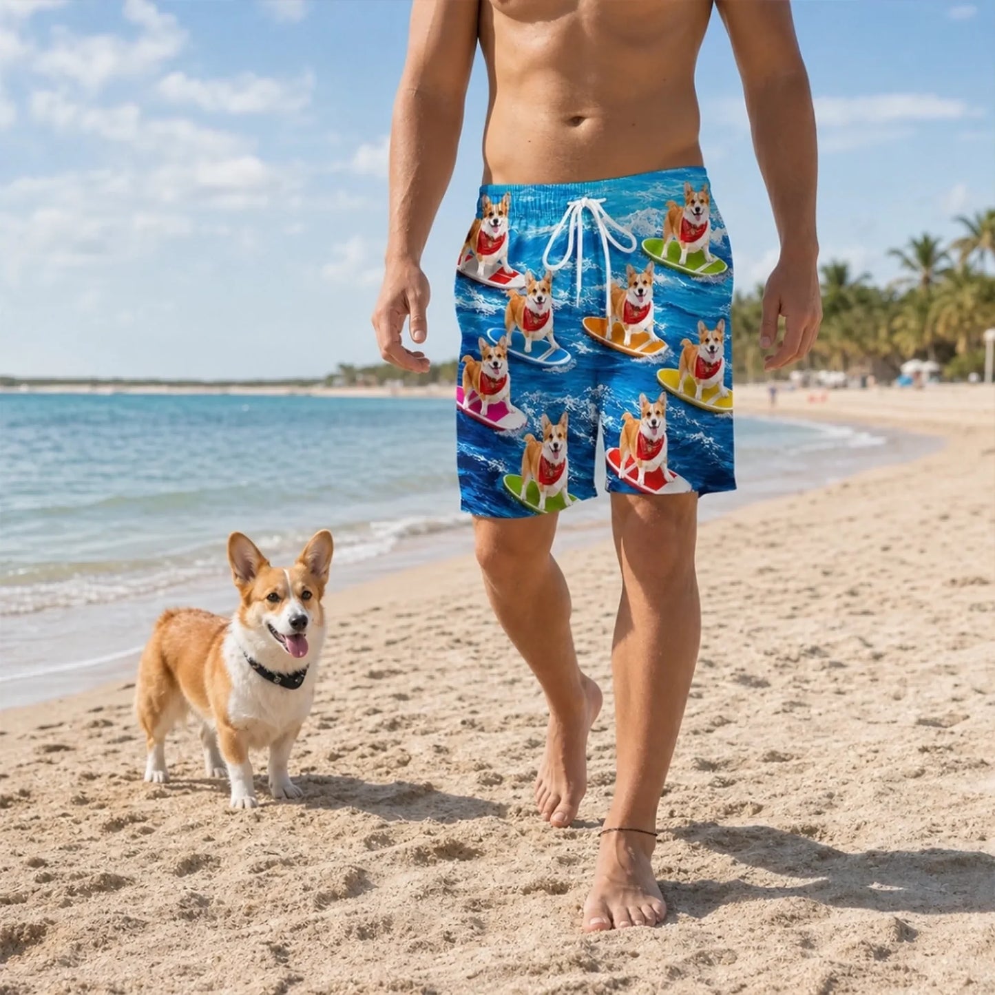 Custom Photo Tropical Hawaiian Aloha Men Beach Shorts - Personalized Summer Vacation And Travel Gifts For Dog Cat Lovers, Dog Dad And Mom, Cat Owners