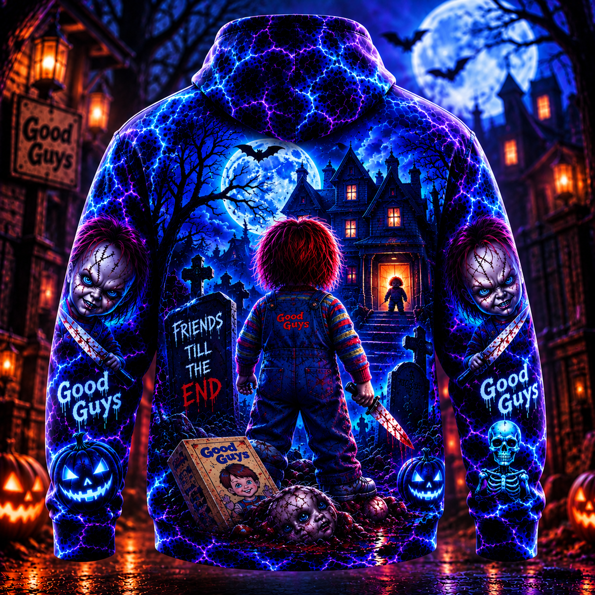 Halloween Neon Chucky AOP T-Shirt Sweatshirt Hoodie