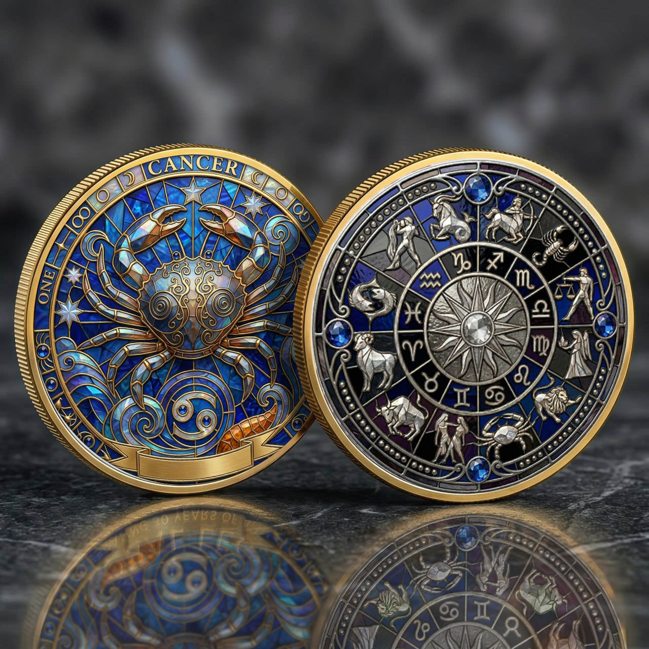 Tarot Zodiac Cancer Sign Stained Glass Printed Commemorative Coin