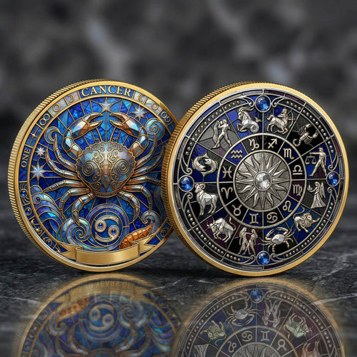 Tarot Zodiac Cancer Sign Stained Glass Printed Commemorative Coin
