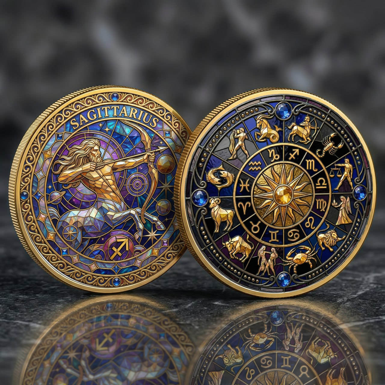 Tarot Zodiac Sagittarius Sign Stained Glass Printed Commemorative Coin