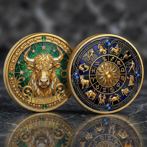 Tarot Zodiac Taurus Sign Stained Glass Printed Commemorative Coin
