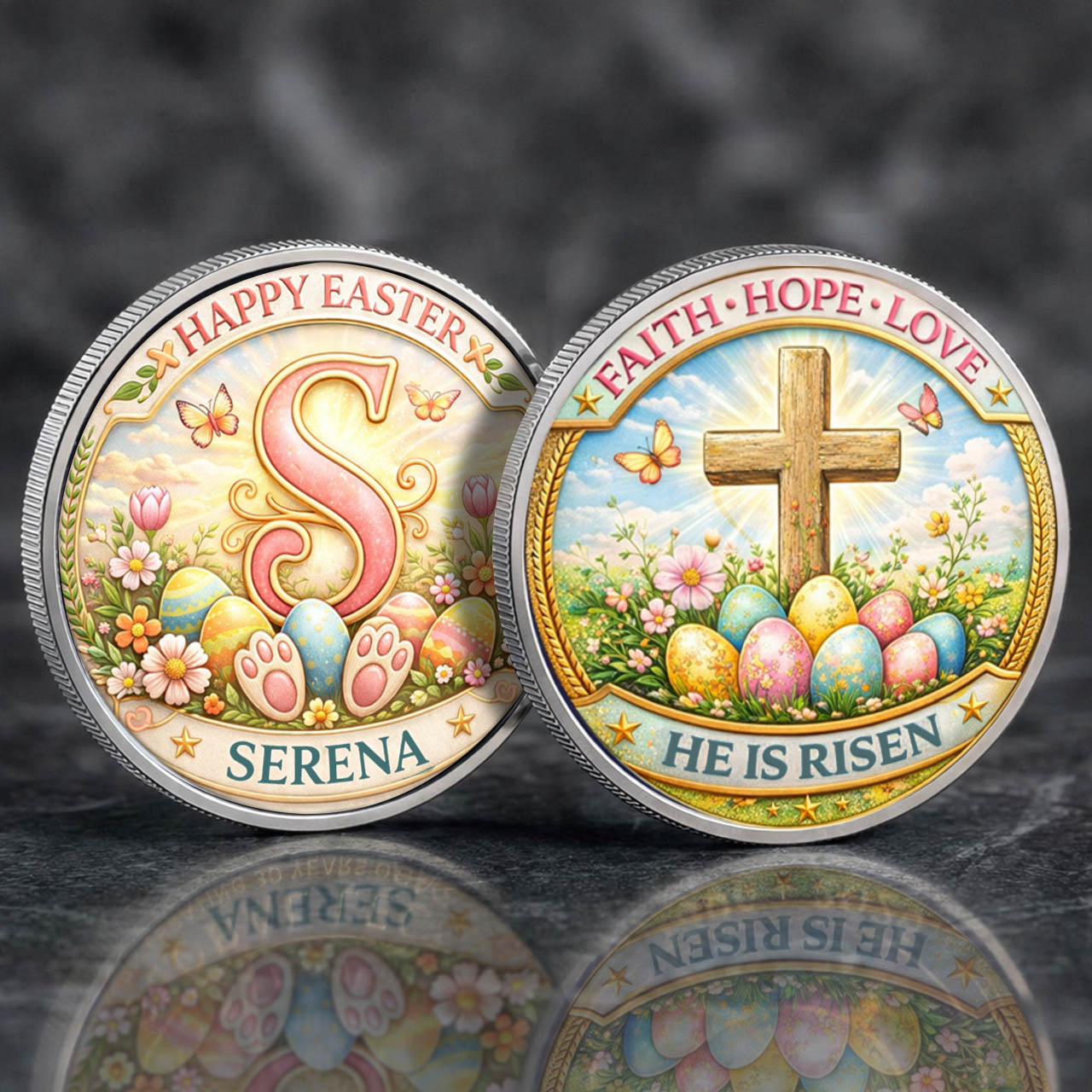 Faith Hope Love Custom Name Printed Commemorative Coin With Pocket Hug Leather Keychain