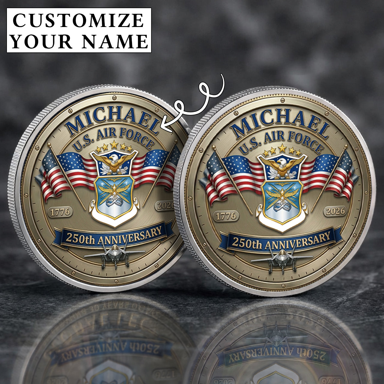USA 250th Anniversary U.S. Air Force - Custom Name Printed Commemorative Coin