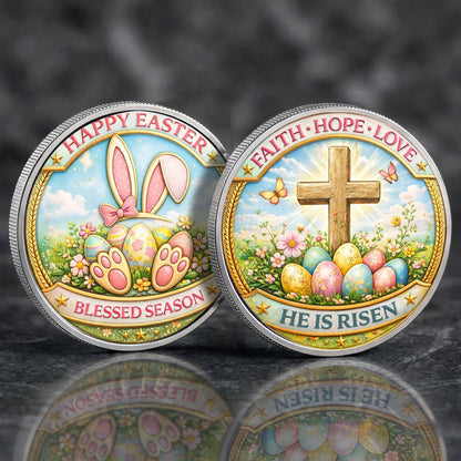 Happy Easter Printed Commemorative Coin With Pocket Hug Leather Keychain