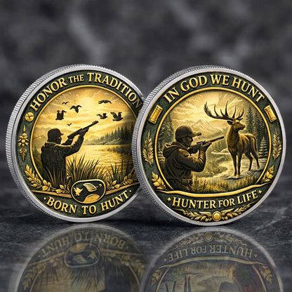 Born To Hunt Printed Commemorative Coin With Pocket Hug Leather Keychain