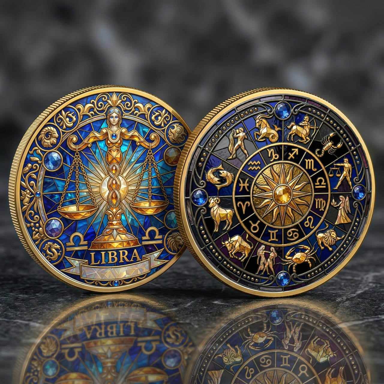 Tarot Zodiac Libra Sign Stained Glass Printed Commemorative Coin