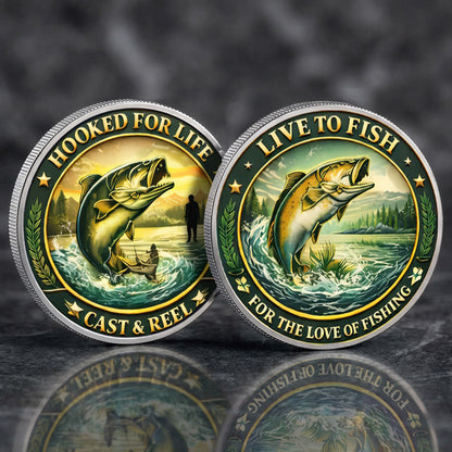 Hooked For Life Printed Commemorative Coin With Pocket Hug Leather Keychain