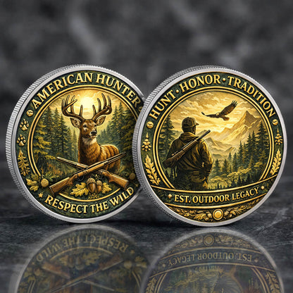 American Hunter Printed Commemorative Coin With Pocket Hug Leather Keychain