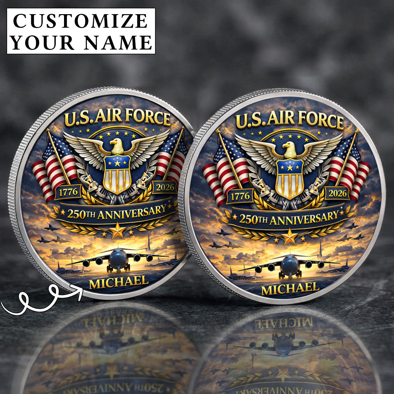 USA 250th Anniversary U.S. Air Force - Custom Name Printed Commemorative Coin