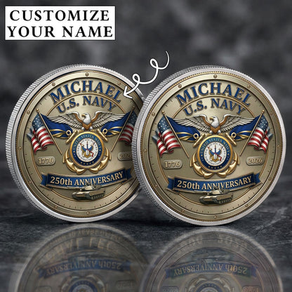 USA 250th Anniversary U.S. Navy - Custom Name Printed Commemorative Coin