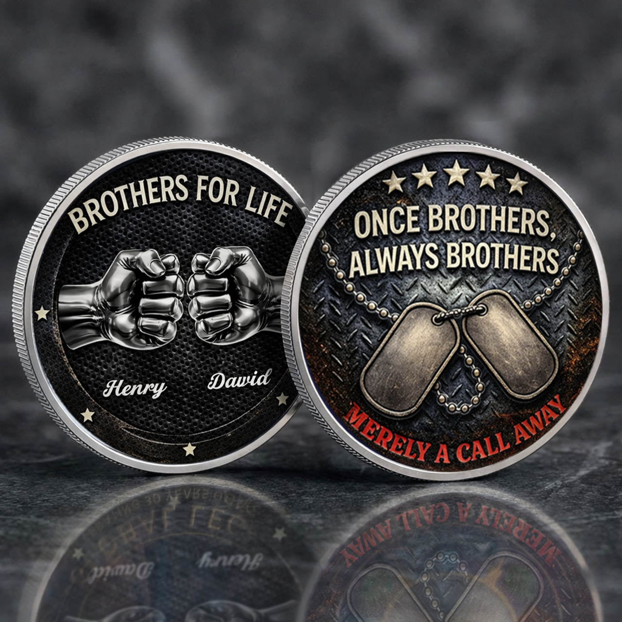 Brothers For Life Printed Commemorative Coin With Pocket Hug Leather Keychain