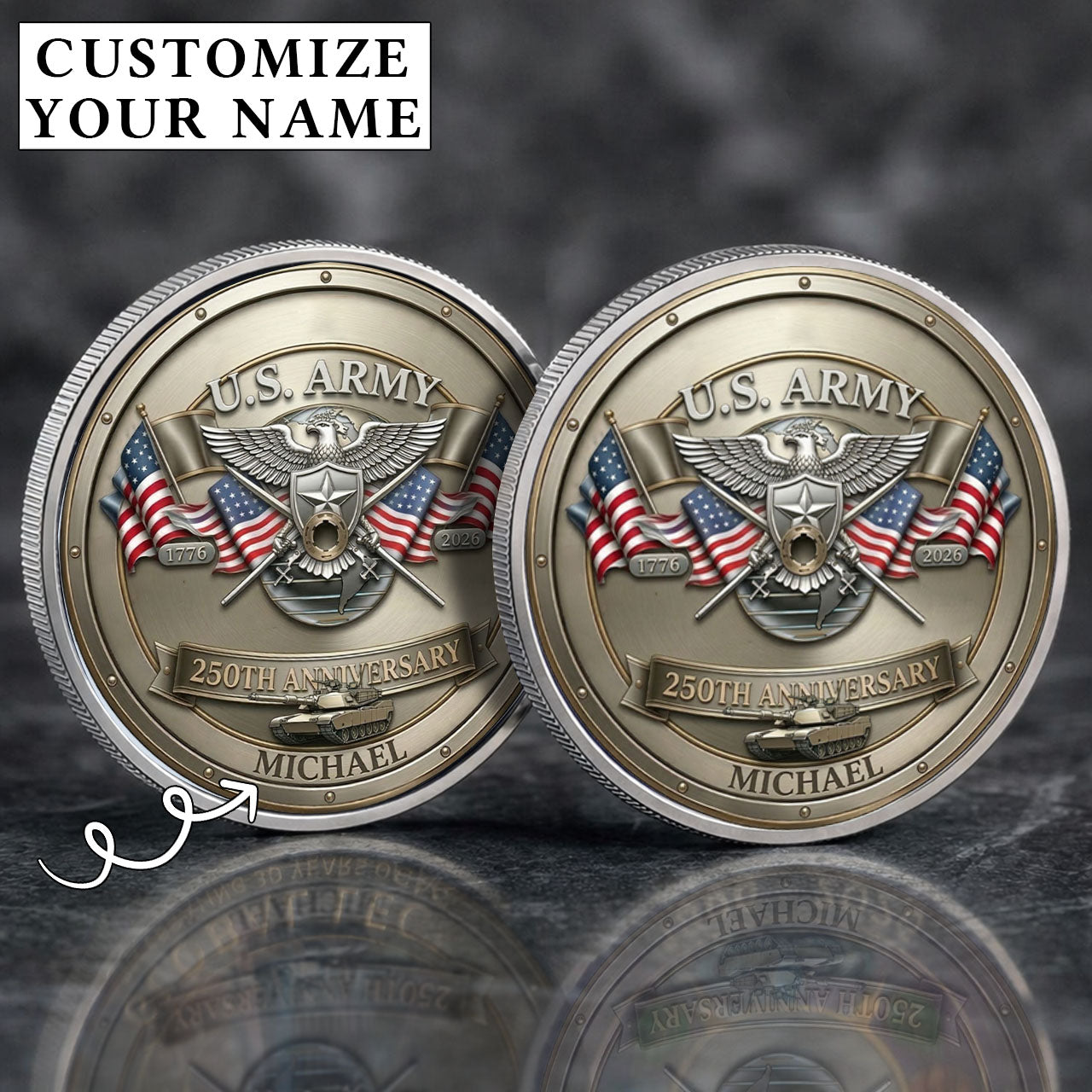 USA 250th Anniversary U.S. Army - Custom Name Printed Commemorative Coin