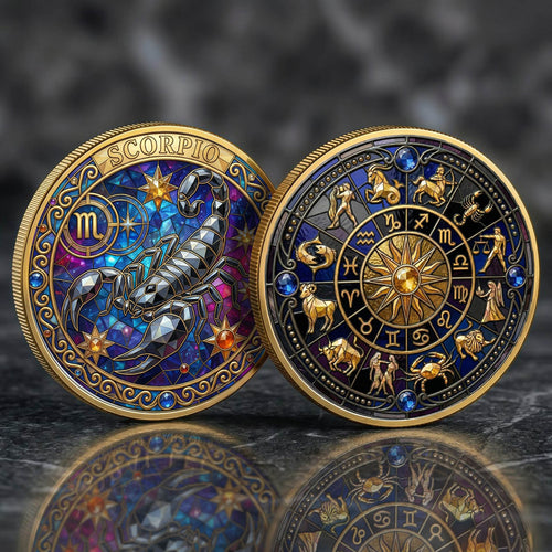 Tarot Zodiac Scorpio Sign Stained Glass Printed Commemorative Coin