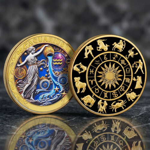 Tarot Zodiac Aquarius Sign Printed Commemorative Coin
