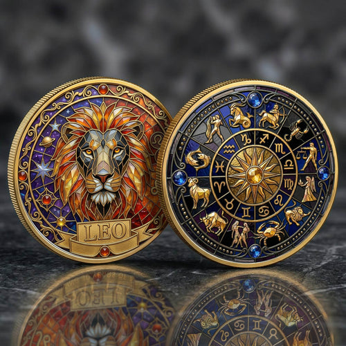 Tarot Zodiac Leo Sign Stained Glass Printed Commemorative Coin