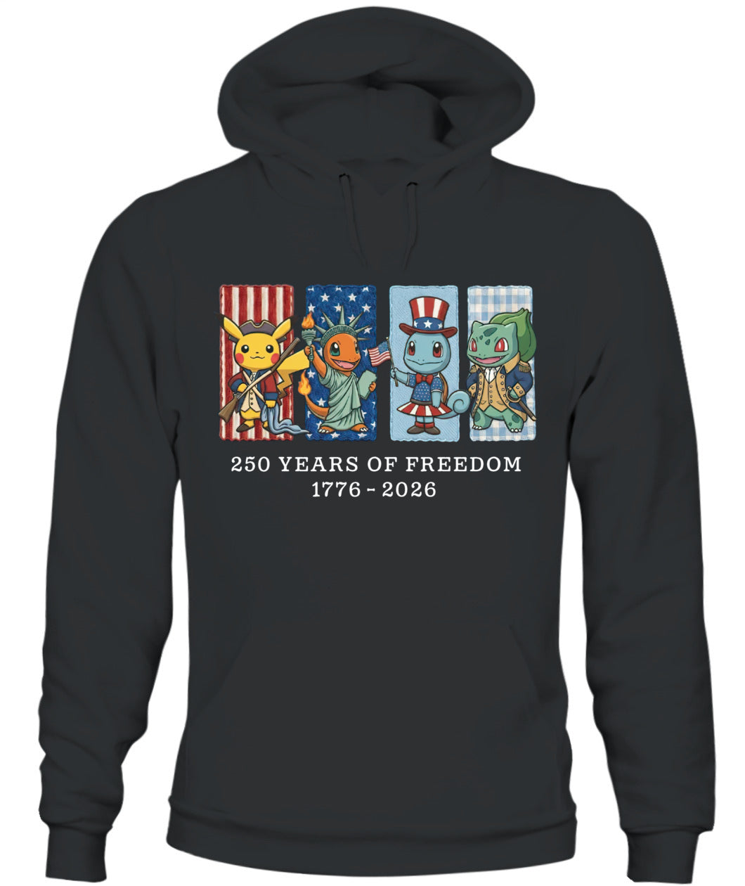 Pokemon 250 Years of Freedom 1776–2026 Patriotic Printed Graphic Quarter-Zip Sweatshirt, Hoodie Sweatshirt T-Shirt
