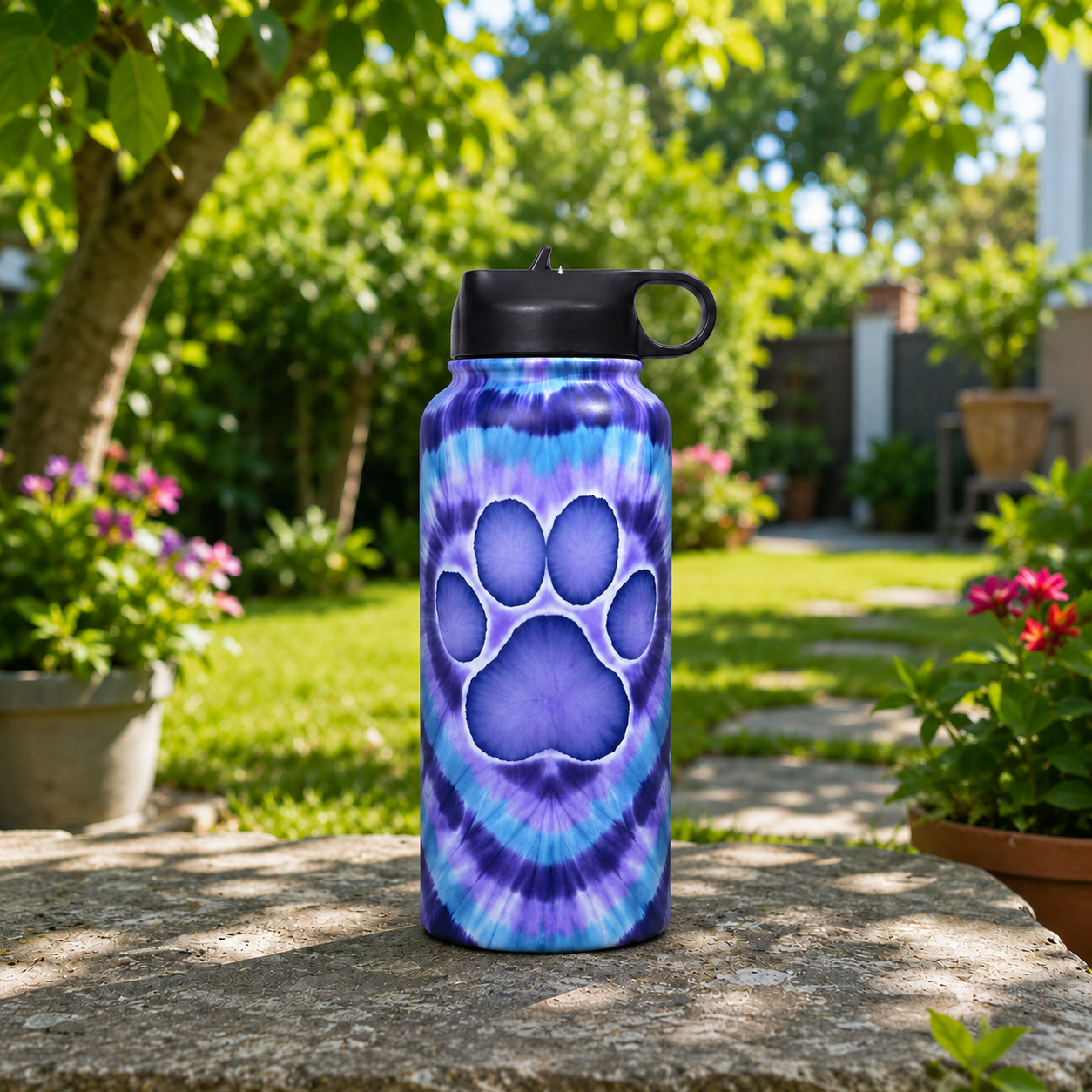 Tie-Dye Pet Paw Print Insulated Water Bottle
