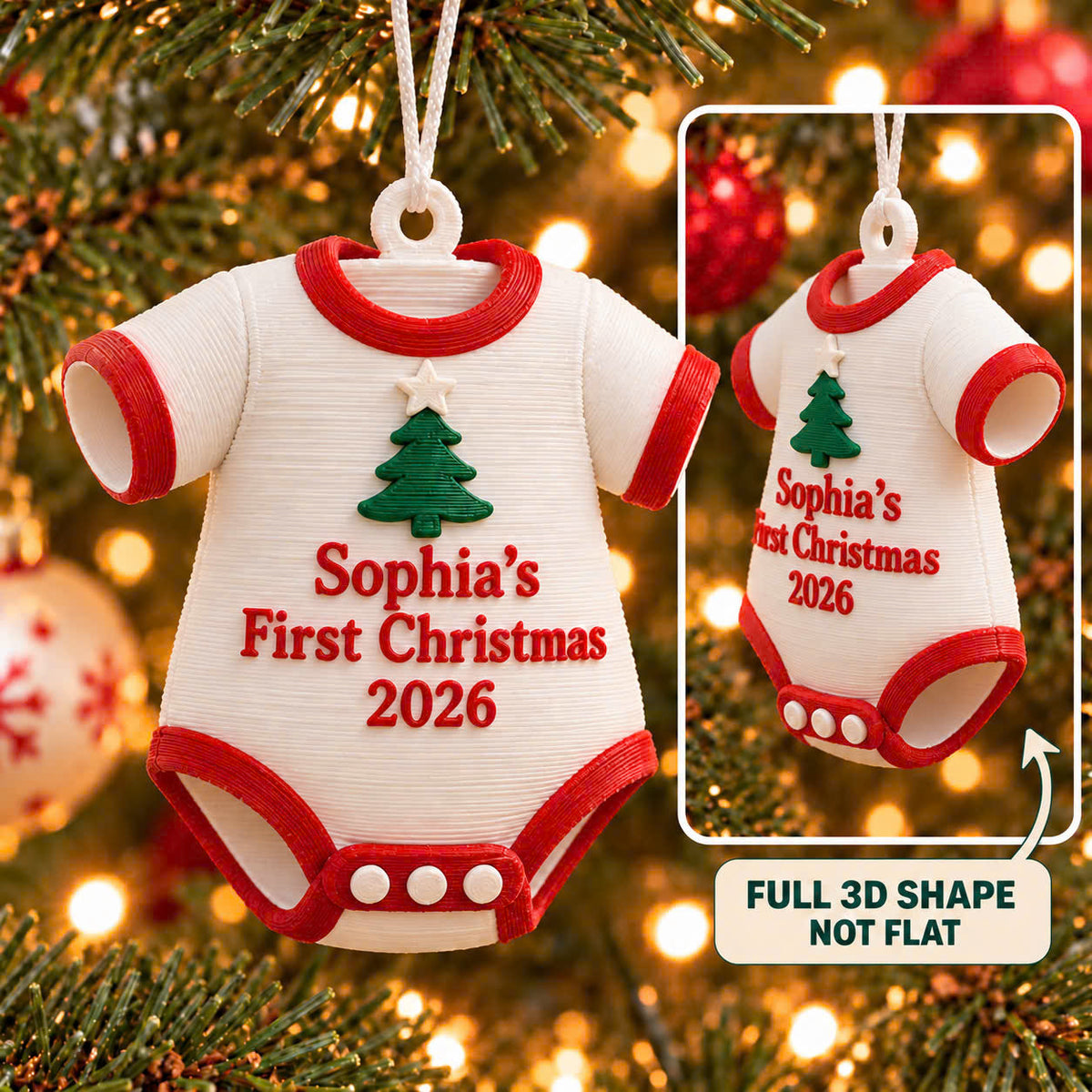 Personalized Baby's First Christmas Ornament, 3D Printed PLA, Custom Name Ornament