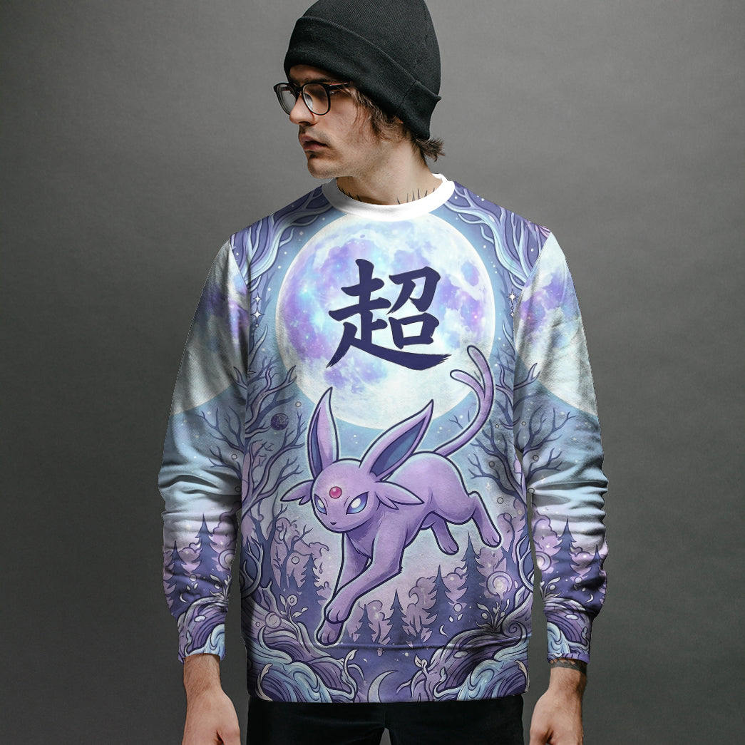 Anime PKM Espeon Japanese Kanji Aesthetic All Over Printed Sweatshirt Hoodie Zip Hoodie T-Shirt