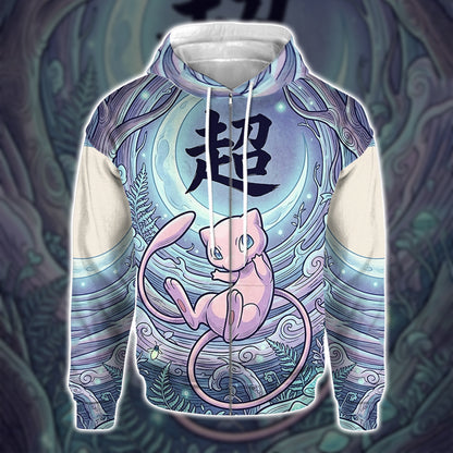 Anime PKM Mew Japanese Kanji Aesthetic All Over Printed Sweatshirt Hoodie Zip Hoodie T-Shirt