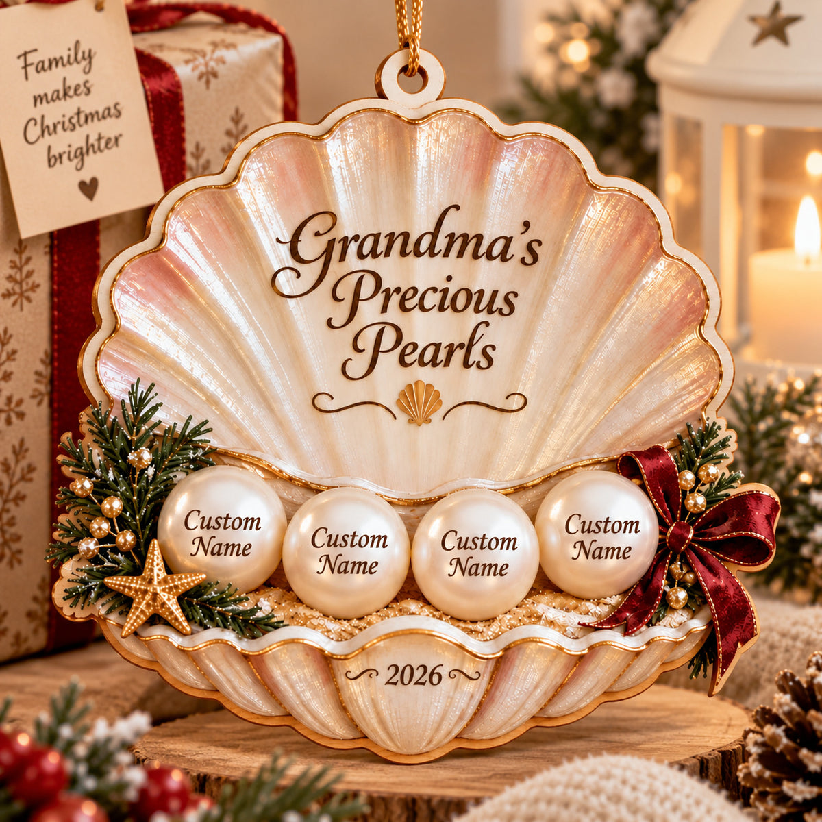 Personalized Custom Name Grandma's Precious Pearls Acrylic Ornament – Custom Name Holiday Gift