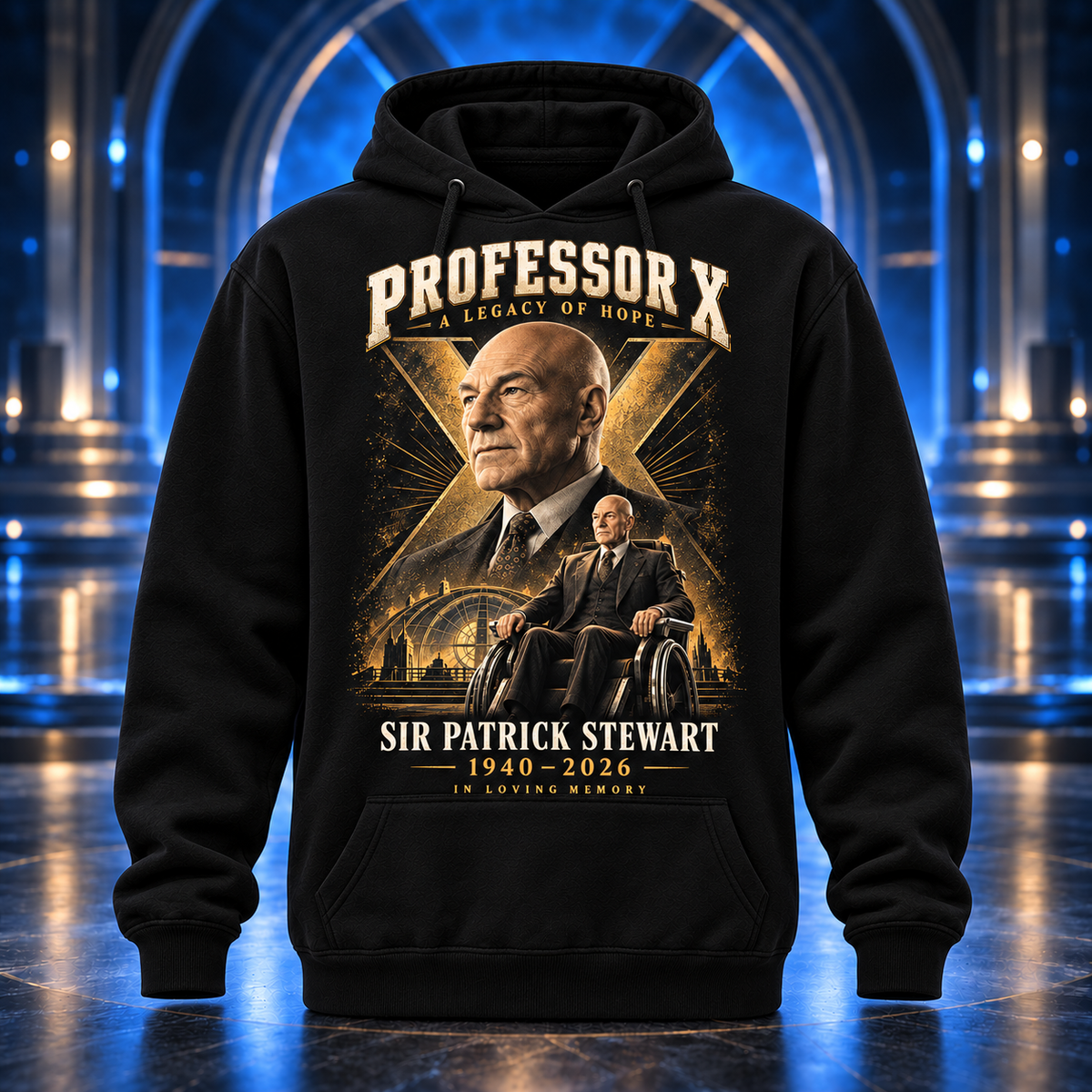 Professor X Tribute Hoodie, Black Graphic Pullover