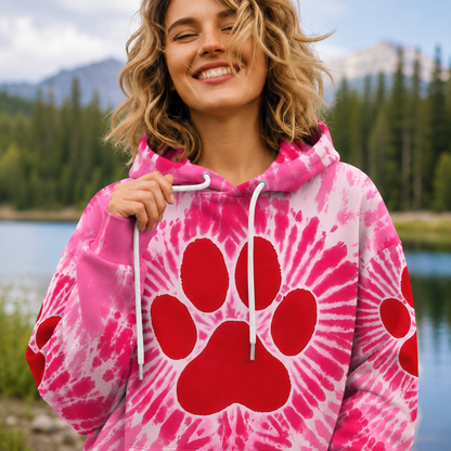 Pink Paw Swirl Tie Dye Cat Printed Hoodie Sweatshirt T-Shirt