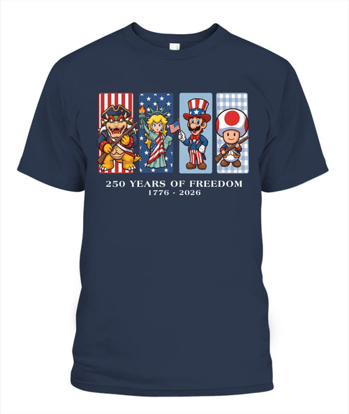 Mario 250 Years of Freedom 1776–2026 Patriotic Printed Graphic Hoodie Sweatshirt T-Shirt