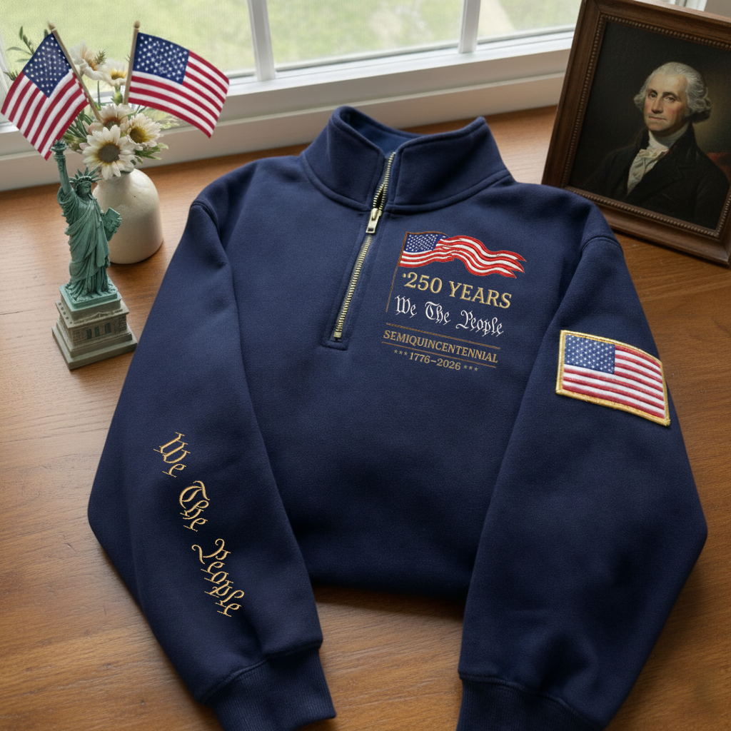 Embroidered The US 250th Anniversary Independence Day Quarter-Zip Sweatshirt, Hoodie Sweatshirt T-Shirt