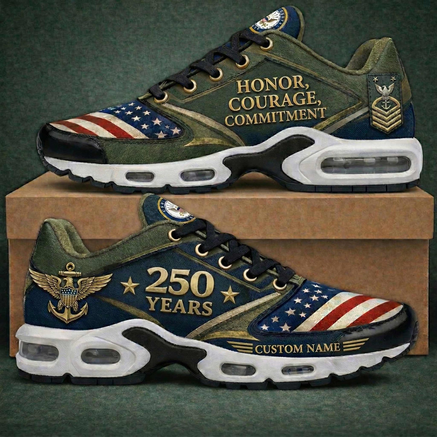 Custom U.S. Navy 250th Anniversary USA Printed Sneakers