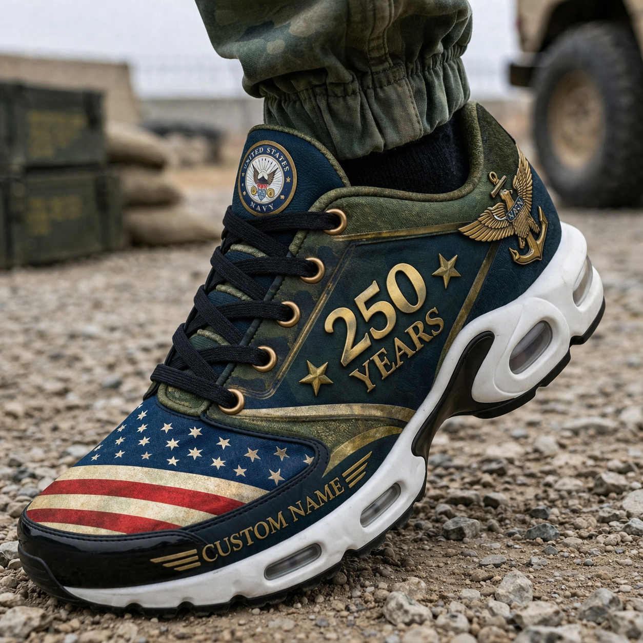 Custom U.S. Navy 250th Anniversary USA Printed Sneakers