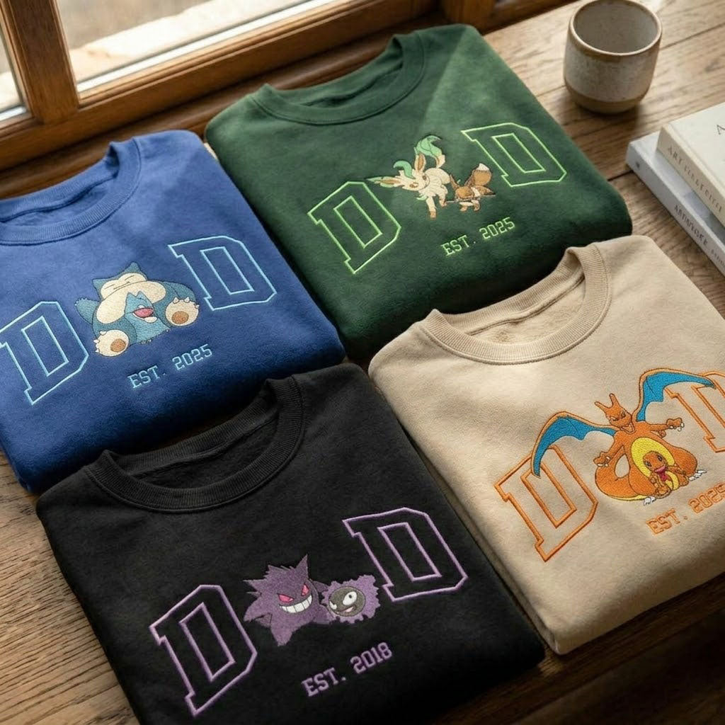 Embroidered PKM Characters Father's Day Gift Hoodie Sweatshirt T-Shirt