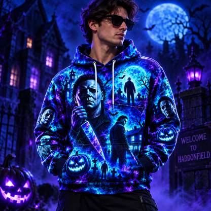 Halloween Neon Michael Myers AOP T-Shirt Sweatshirt Hoodie