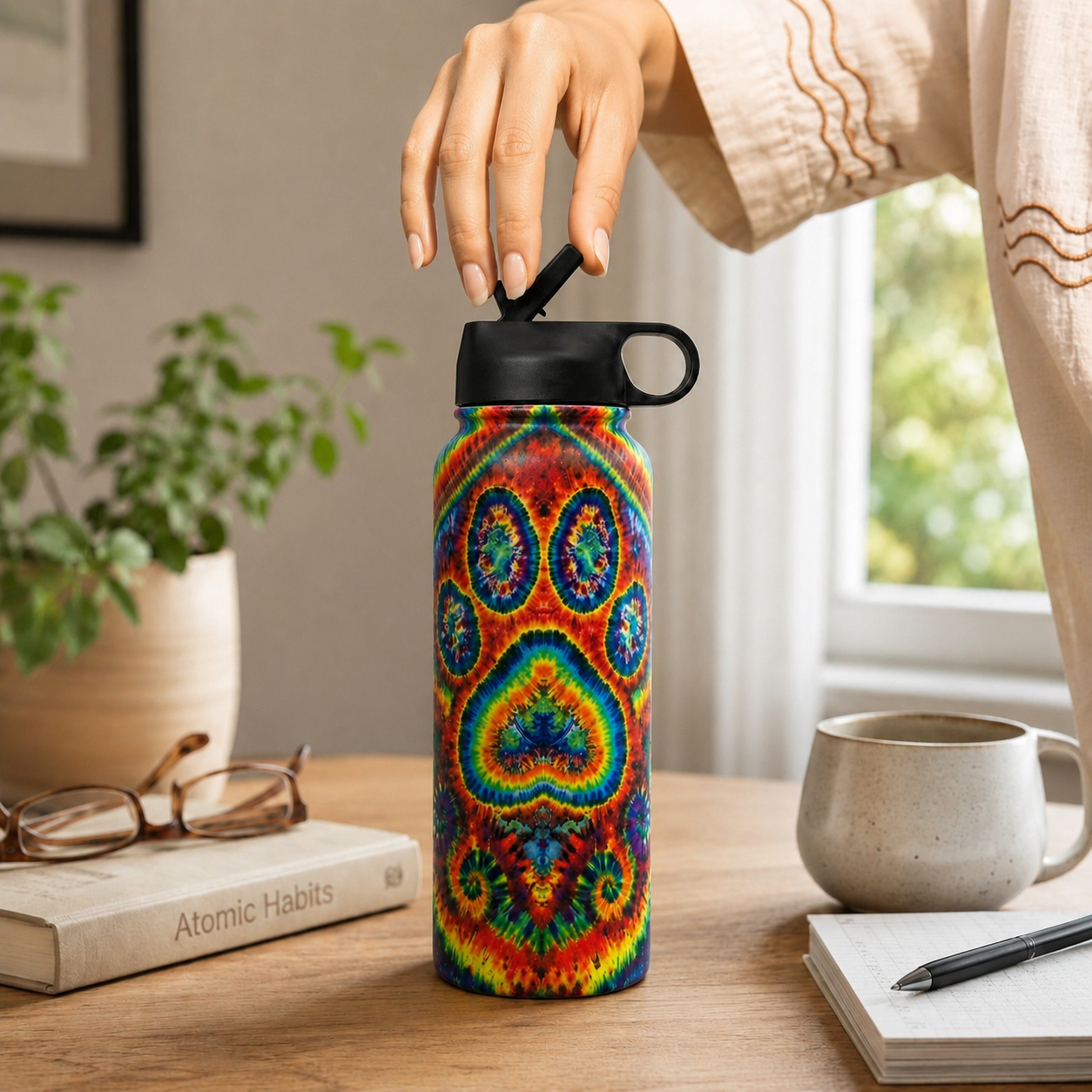 Tie-Dye Pet Paw Print Insulated Water Bottle
