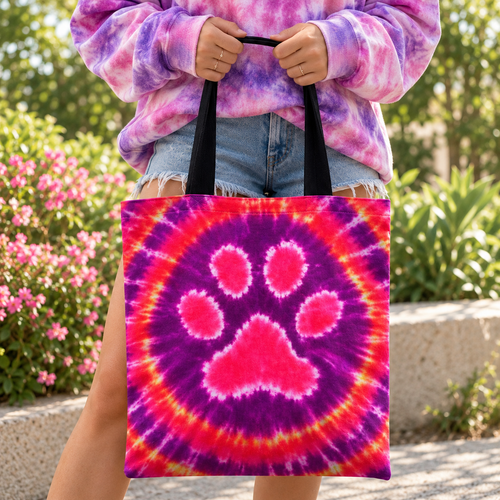 Paw Print Hot Orange Swirl Cat Tote Bag